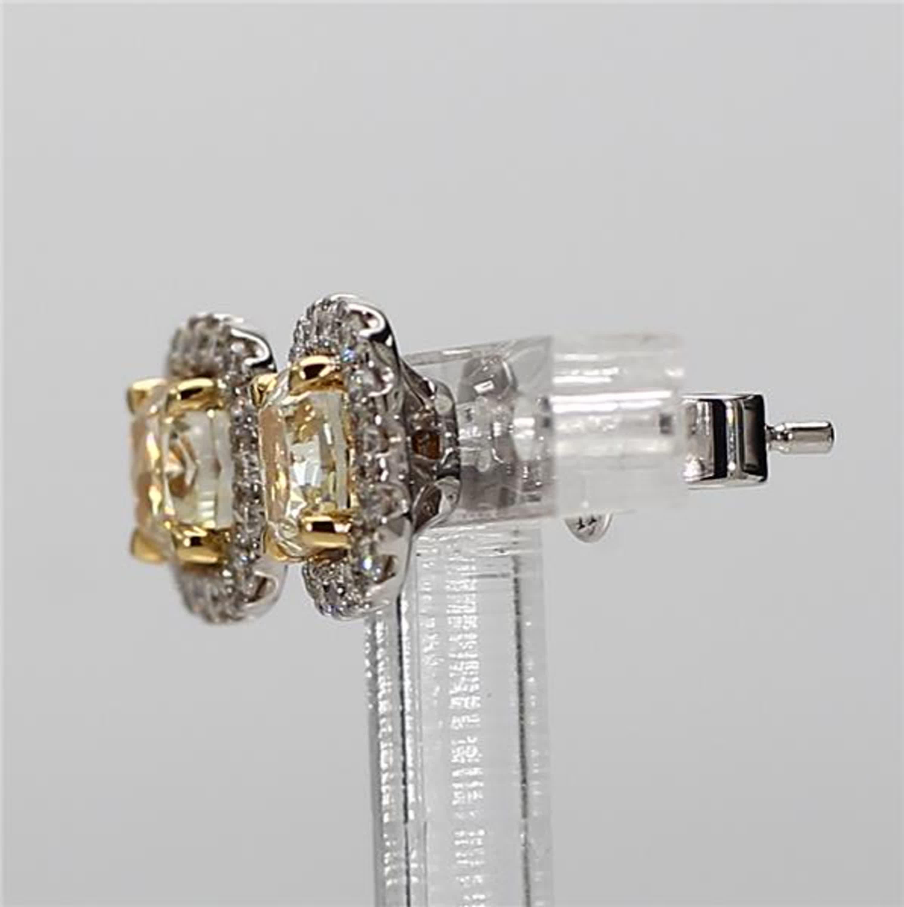Contemporary Natural Yellow Cushions and White Diamond 1.70 Carat TW Gold Stud Earrings For Sale