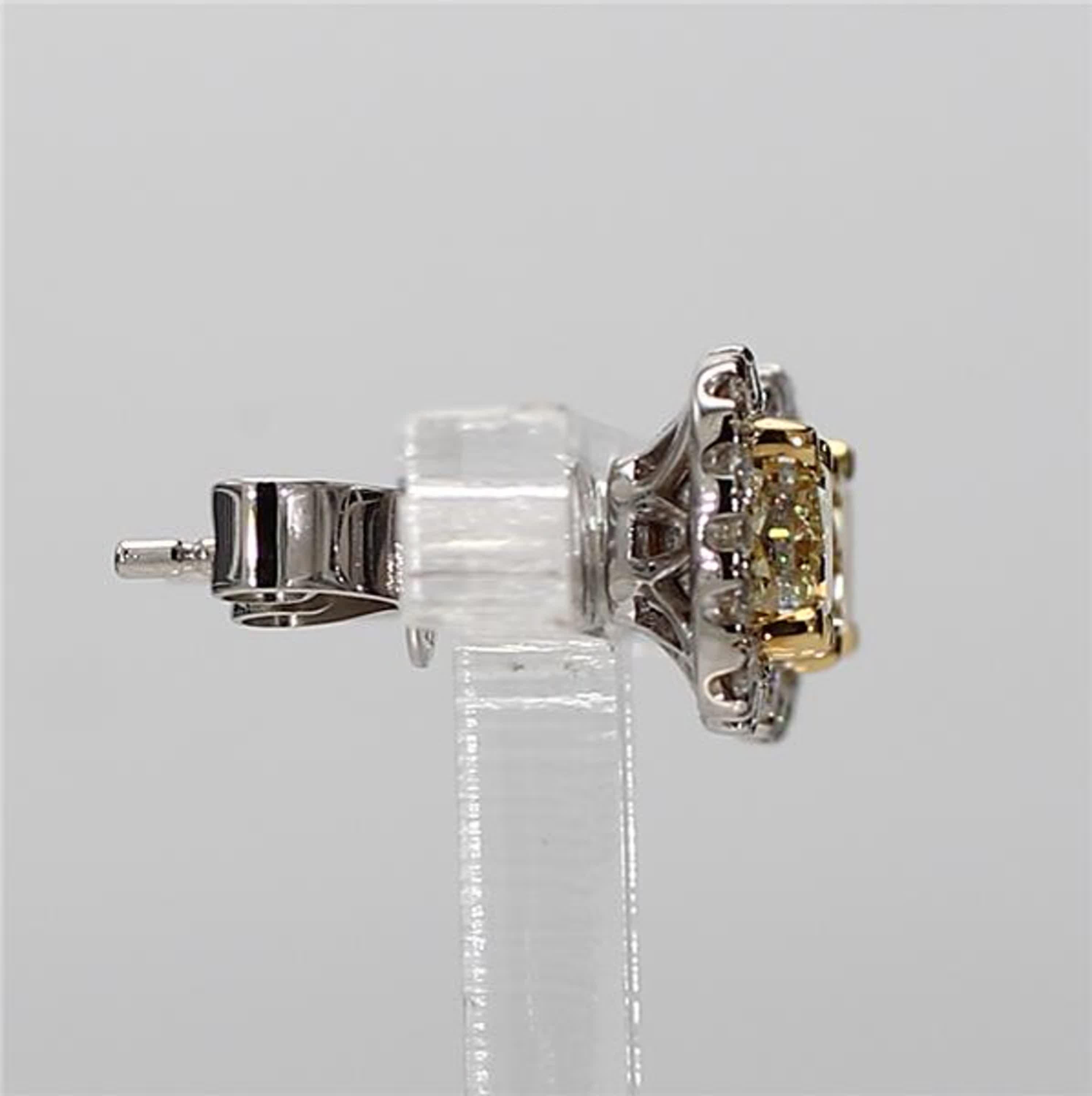 Women's Natural Yellow Cushions and White Diamond 1.70 Carat TW Gold Stud Earrings For Sale