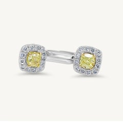 Natural Yellow Cushions and White Diamond .96 Carat TW Gold Drop Earrings