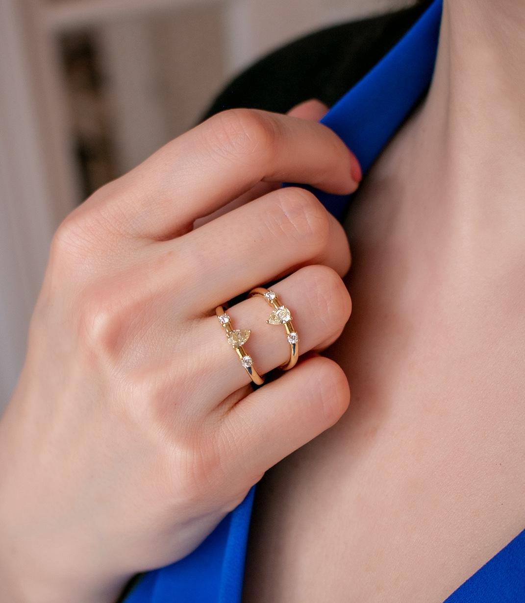 Anello a specchio con diamante giallo naturale in oro giallo 18 carati in vendita 2