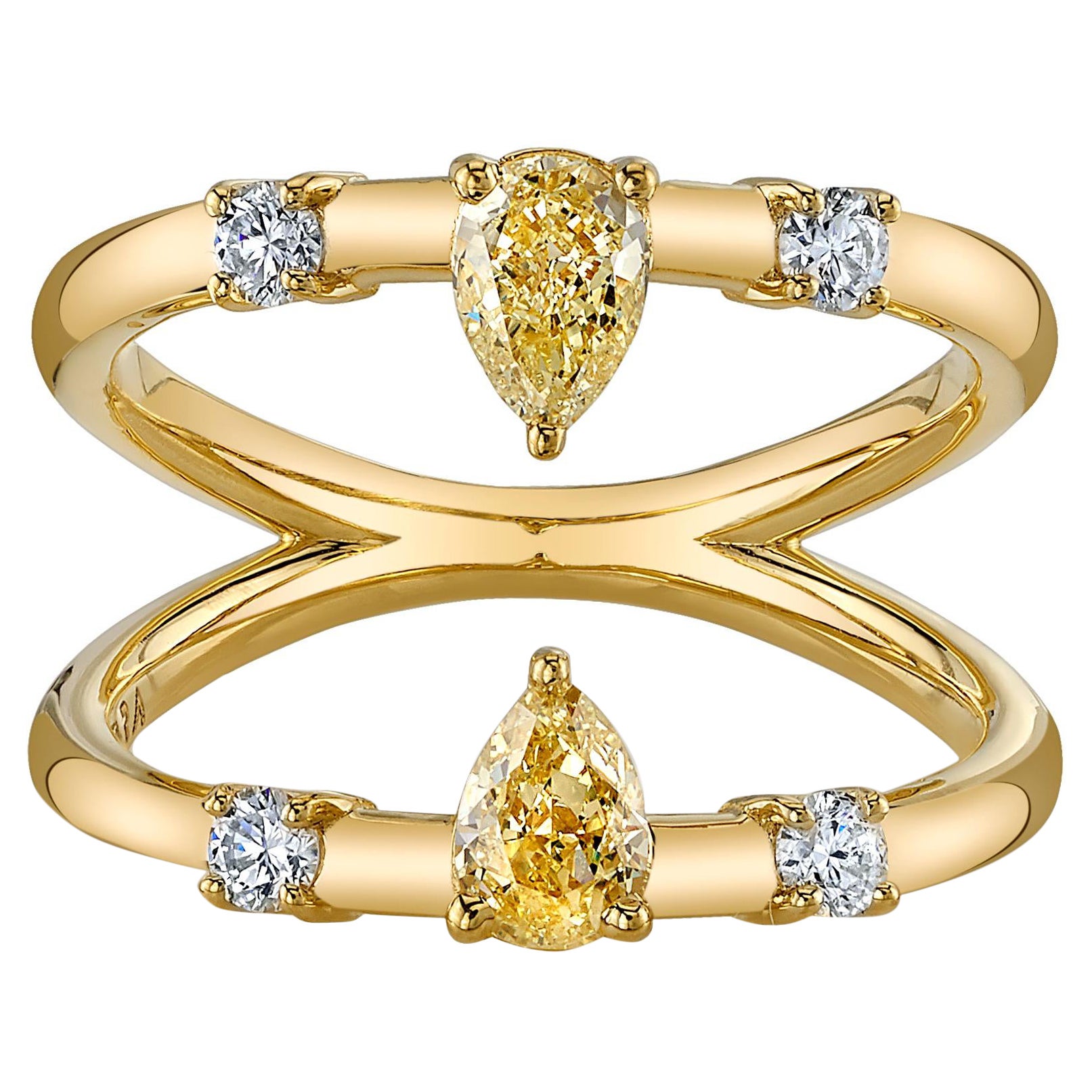 Anillo Espejo Diamante Amarillo Natural Oro Amarillo 18K