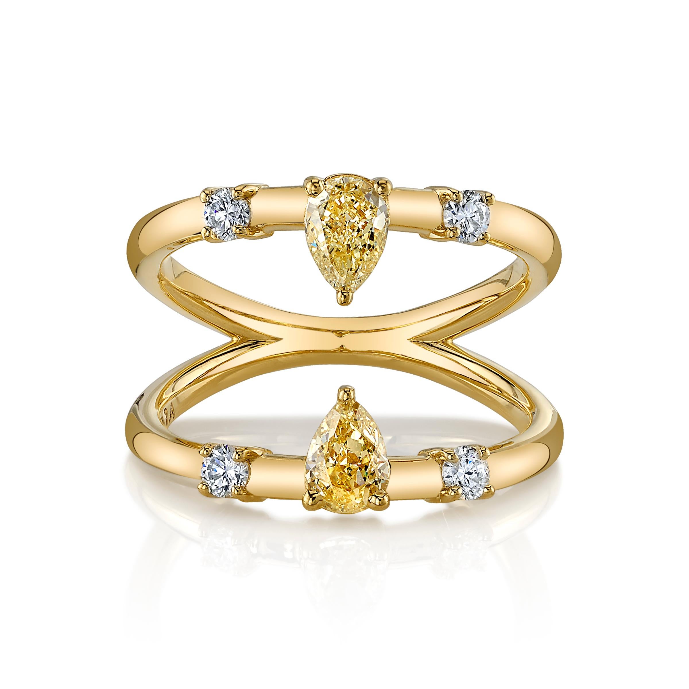 Anello a specchio con diamante giallo naturale in oro giallo 18 carati