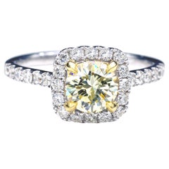 Natural Yellow Diamond 18 Karat Gold Halo Engagement Ring