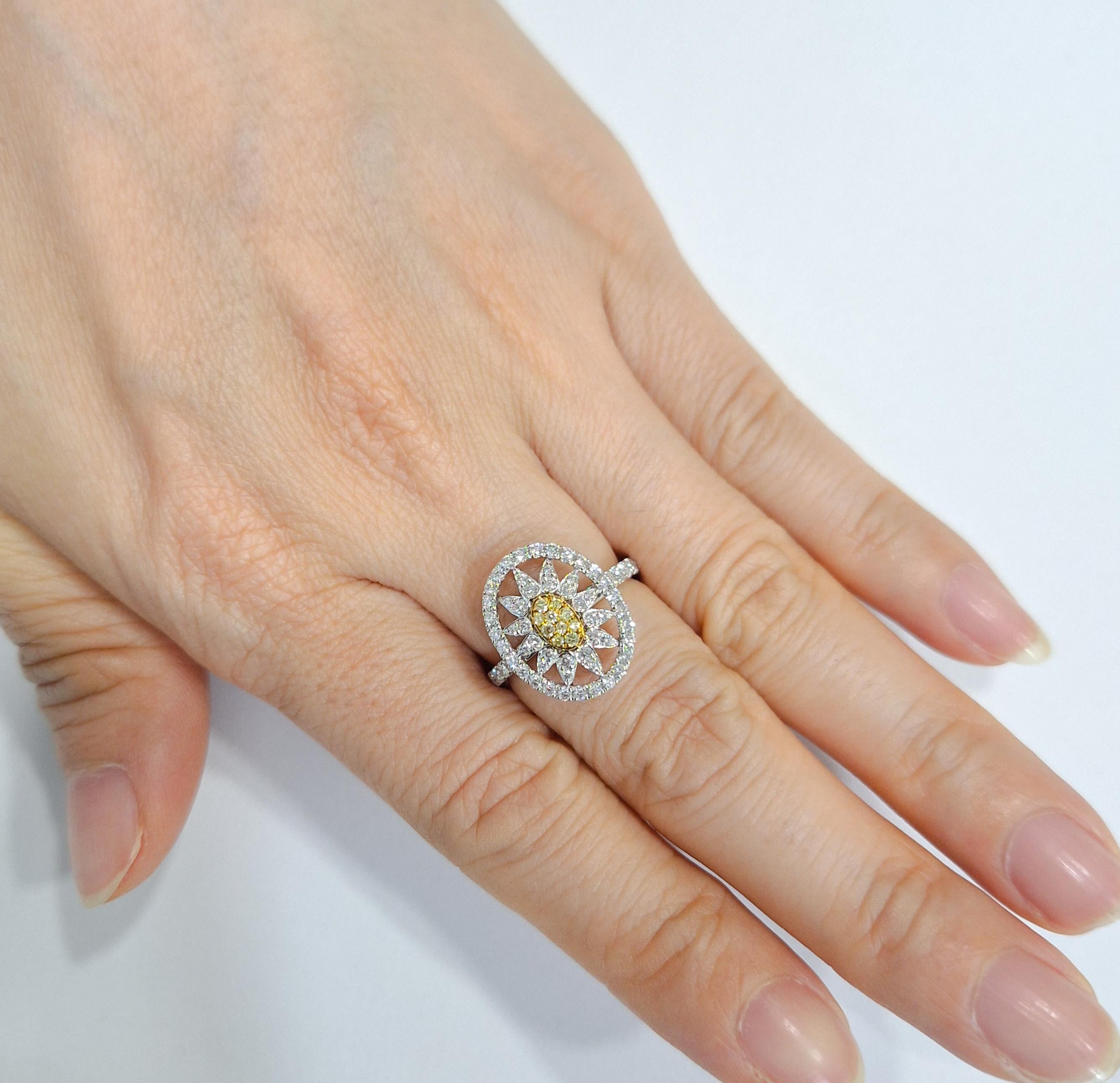 Natural Yellow Diamond and White Diamond Cocktail Ring in Platinum For Sale 1