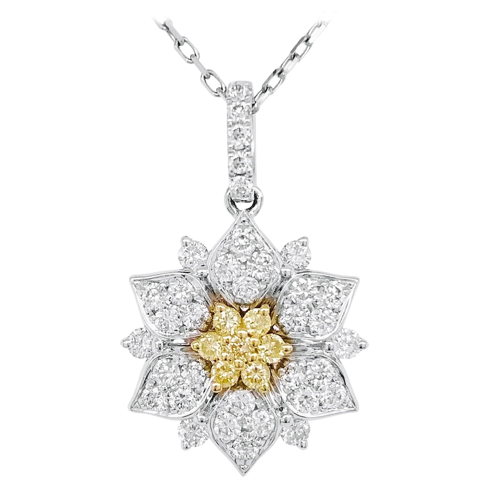 Natural Yellow Diamond and White diamond Floral design Pendant