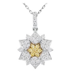 Natural Yellow Diamond and White diamond Floral design Pendant