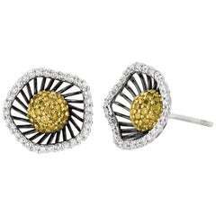 Natural Yellow Diamond and White Diamond Floral Earring Post