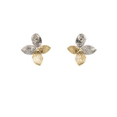 Natural Yellow Diamond and White Diamond Floral Earring Set in 18K Gold