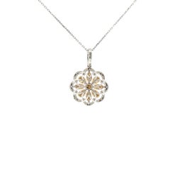 Natural Yellow Diamond and White Diamond Floral Pendant Necklace in 18K Gold