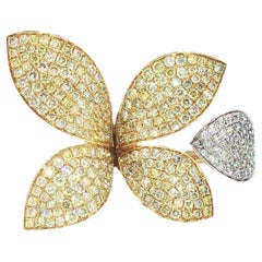 Floraler Ring mit natürlichem gelbem und weißem Diamanten aus 18 Karat Gold
