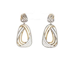 Natural Yellow Diamond and White Diamond Hoop Dangle Earrings 18K Gold