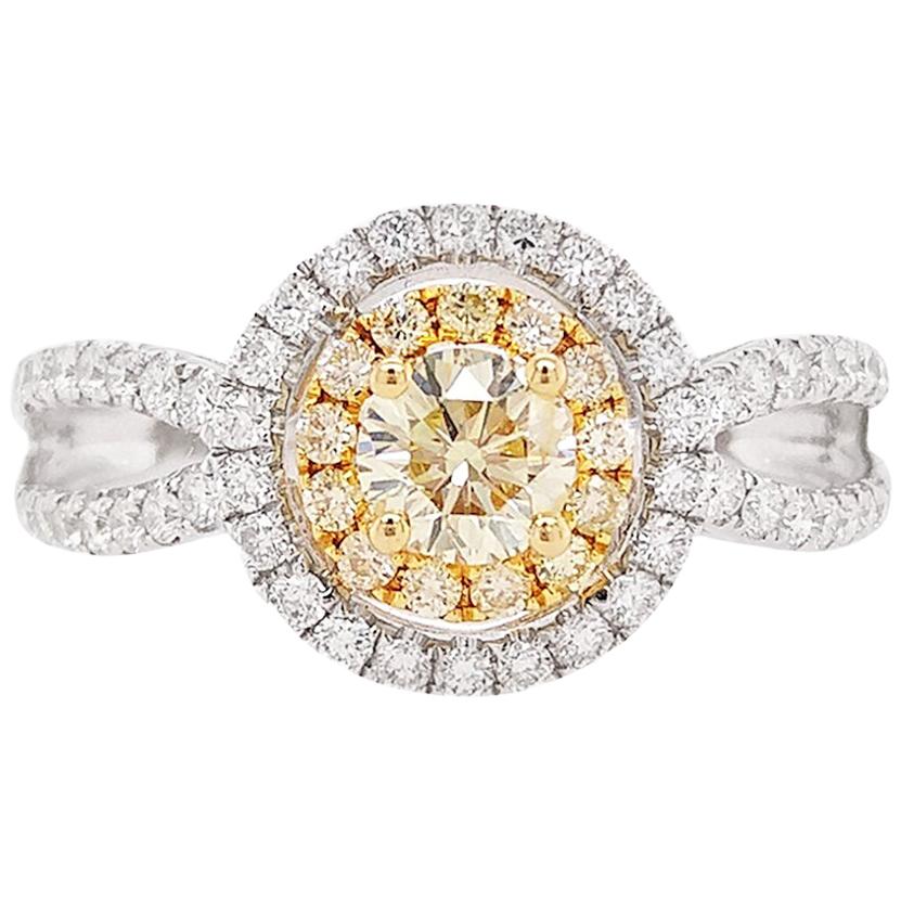 Natural Yellow Diamond White Diamond 18 Karat Gold Engagement Ring