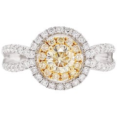 Natural Yellow Diamond White Diamond 18 Karat Gold Engagement Ring