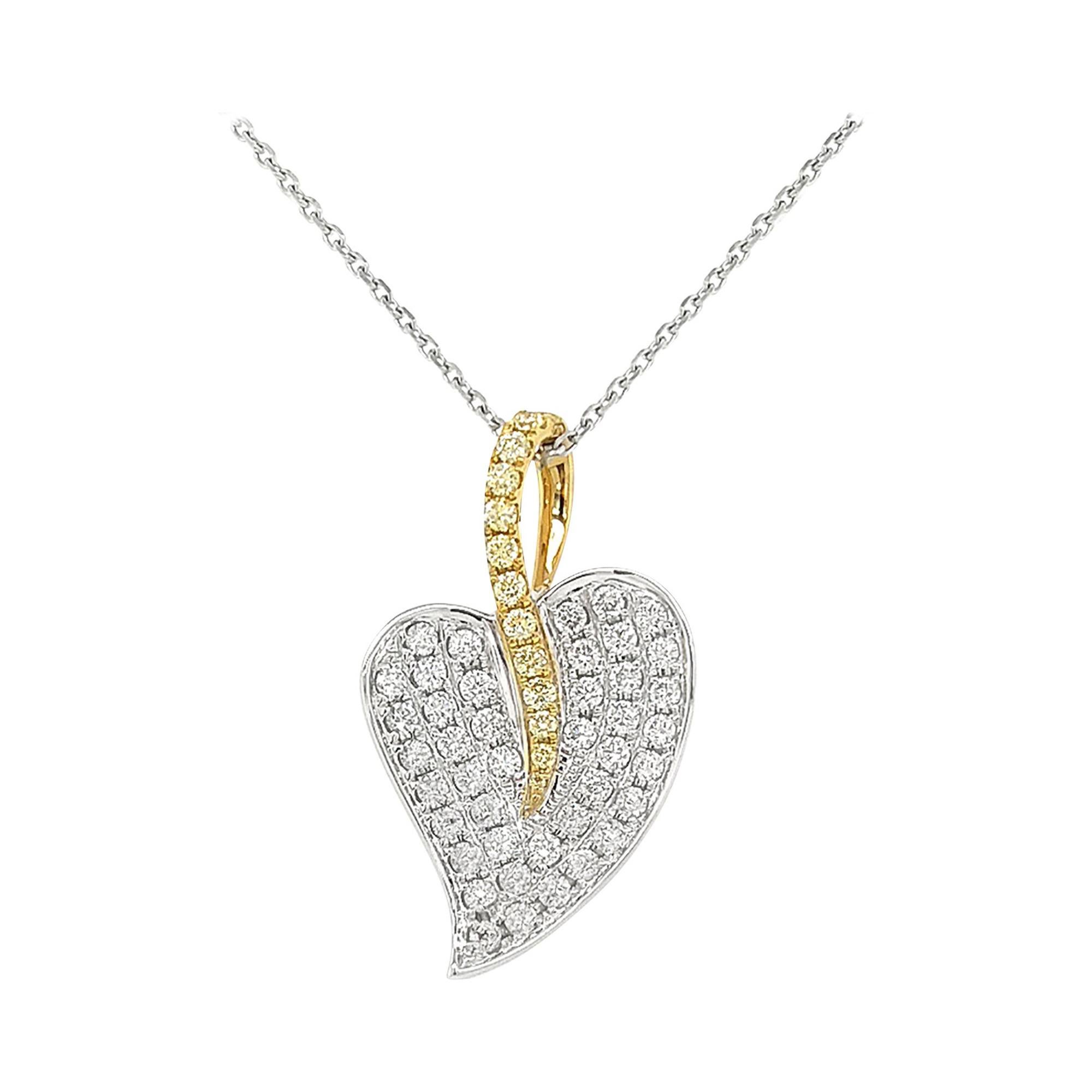 Natural Yellow Diamond White Diamond 18K Gold Pendant Necklace