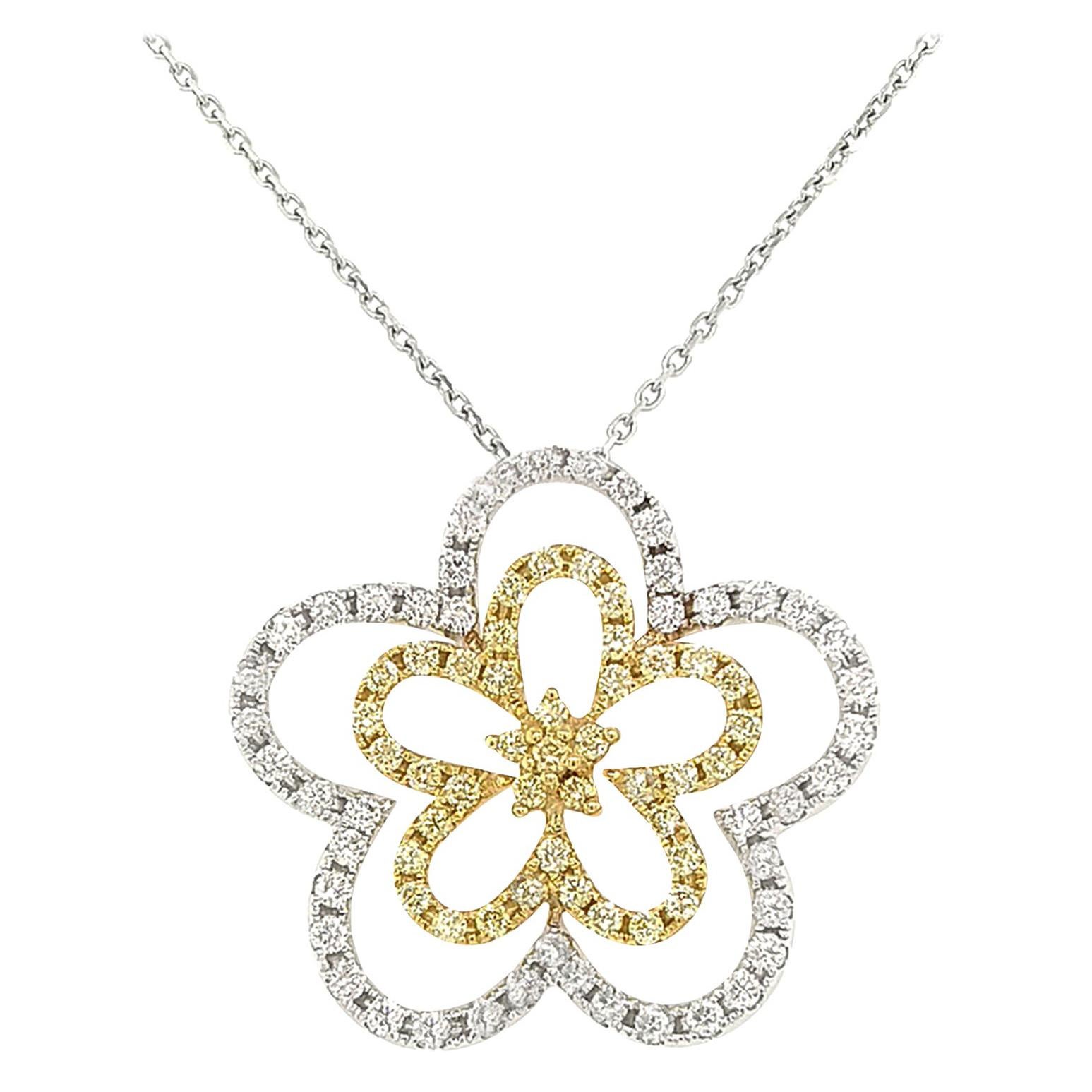 Natural Yellow Diamond and White Diamond in K18 Gold Pendant with Chain