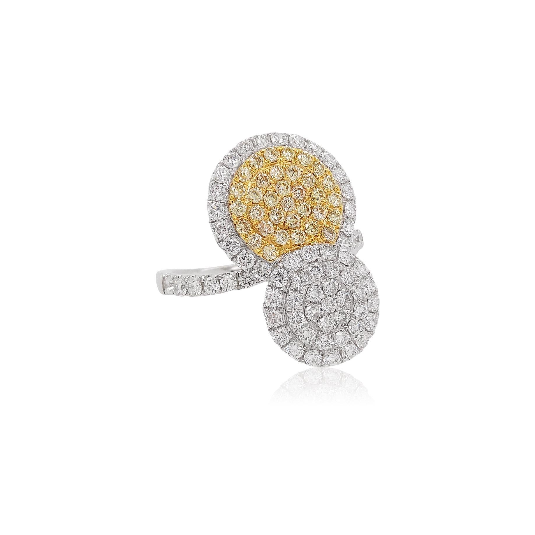 Natural Yellow Diamond White Diamond Platinum Cocktail Ring In New Condition For Sale In Hong Kong, HK