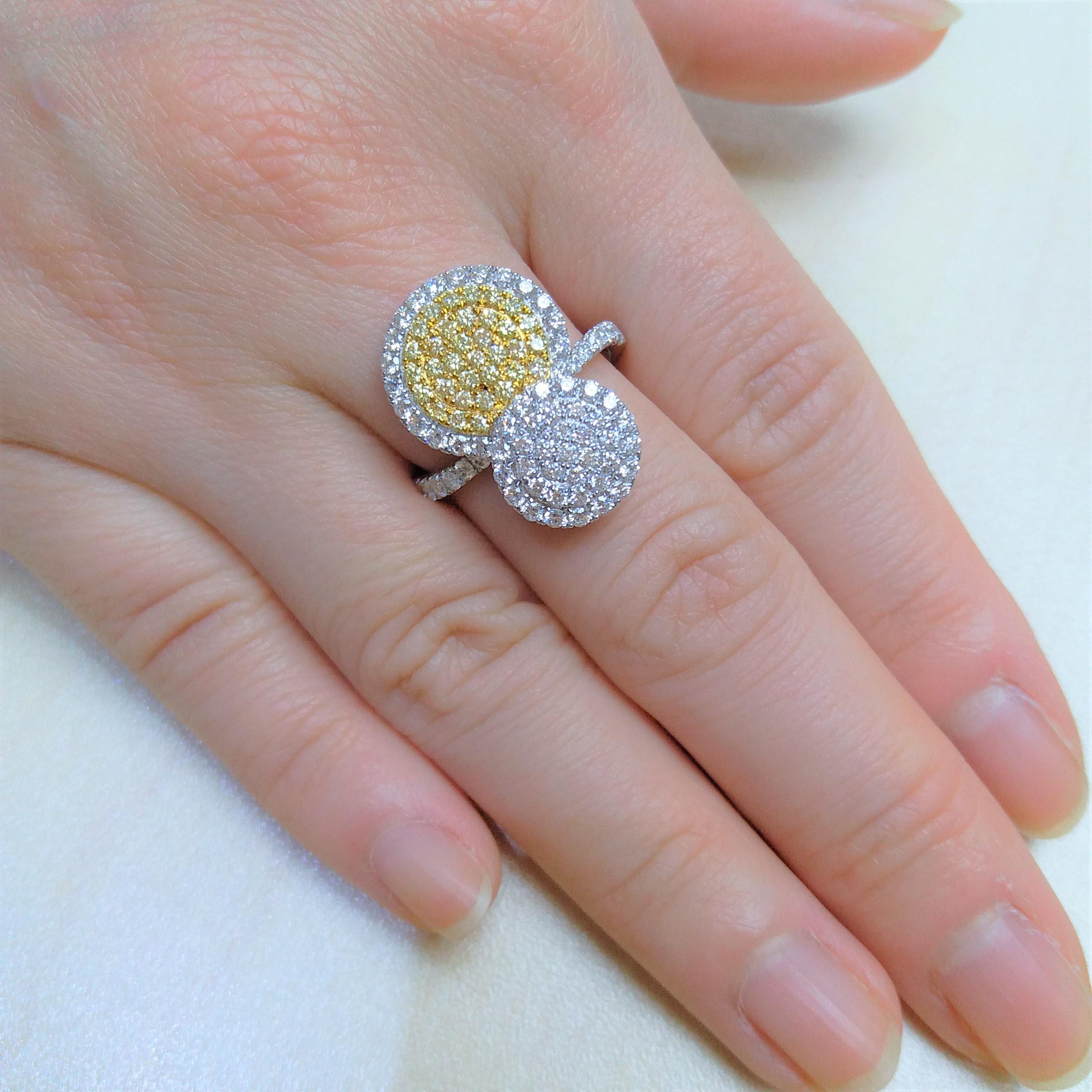 Women's Natural Yellow Diamond White Diamond Platinum Cocktail Ring For Sale