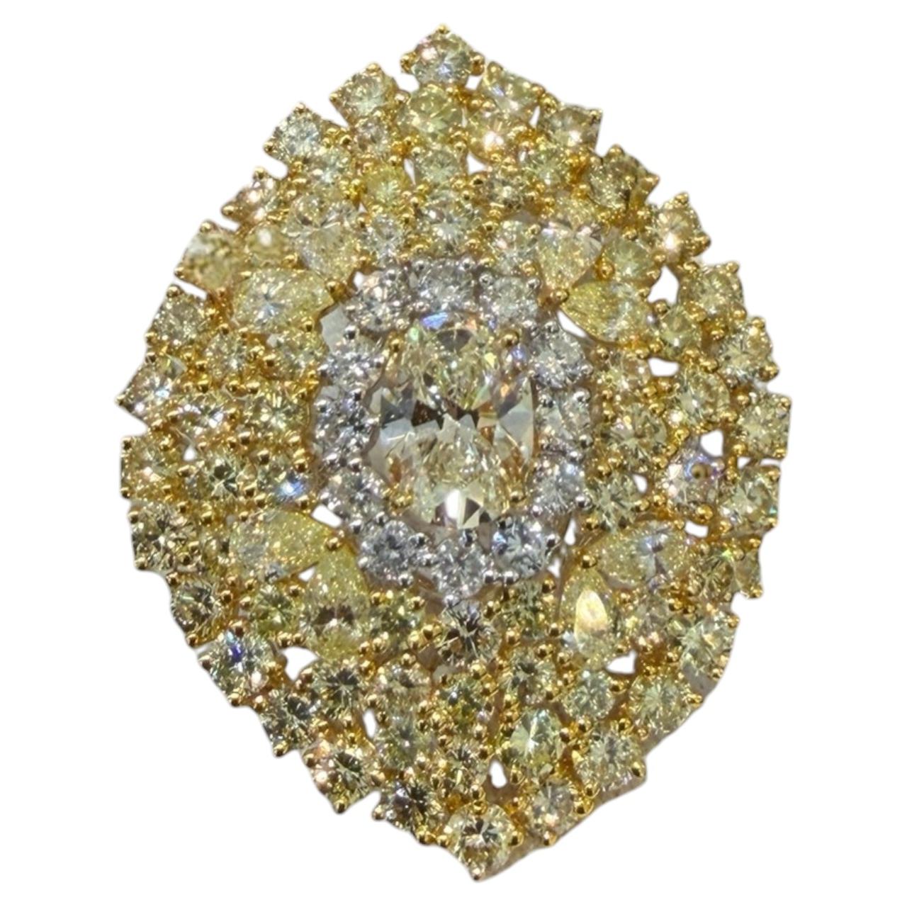 Large Oval Yellow Diamond Cocktail Ring 6.90 Carats 18K Gold