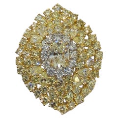 Natural Yellow Diamond and White Diamond Oval Cocktail Ring 6.90 Carats 18K Gold