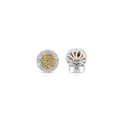 Pendientes de oro de 18 quilates con diamante amarillo natural y diamante blanco