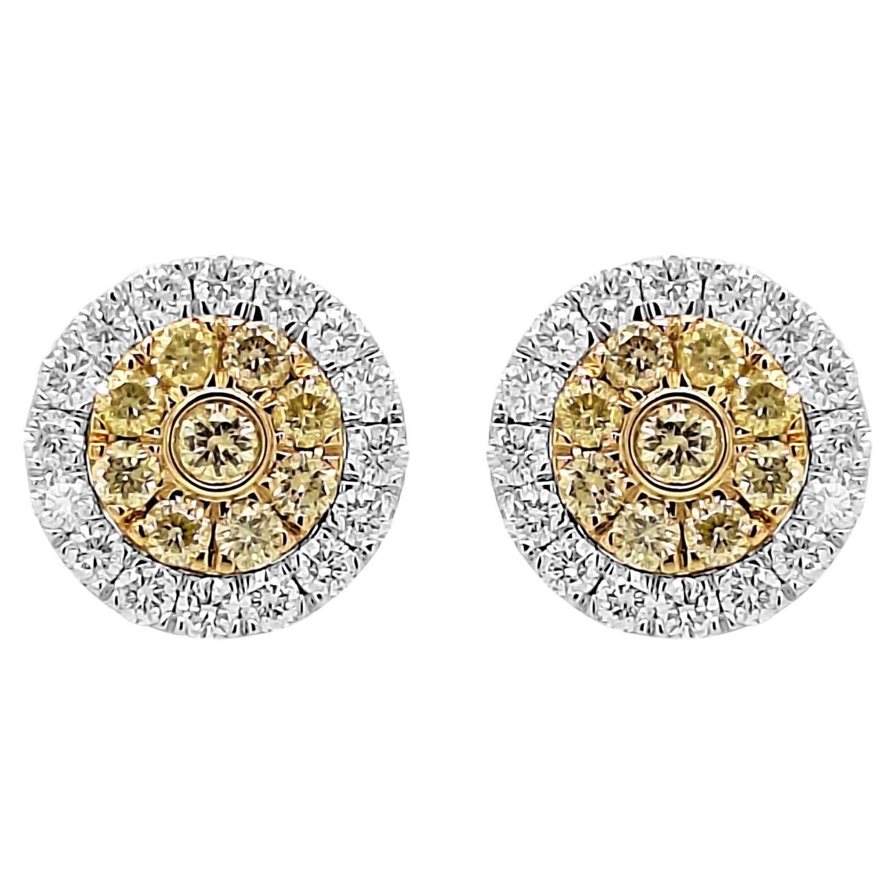 Orecchini con diamante giallo naturale e diamante bianco in oro 18 carati