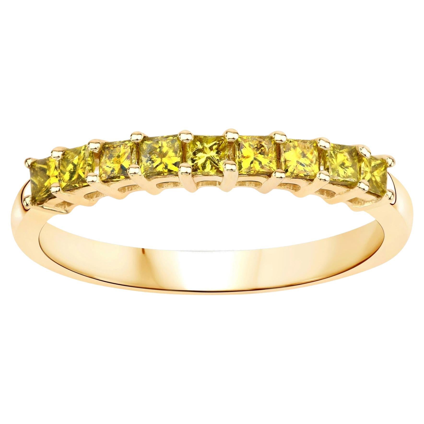Natural Yellow Diamond Band Ring 0.45 Carats 14K Yellow Gold For Sale
