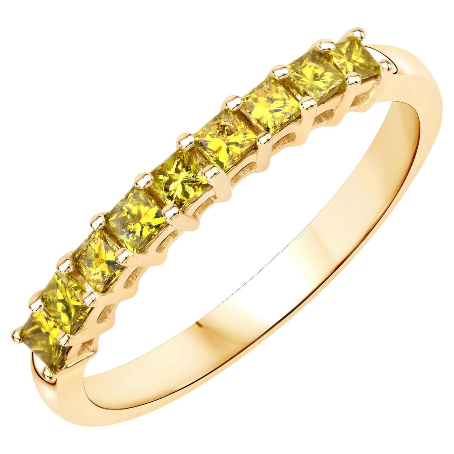 Natural Yellow Diamond Band Ring 0.45 Carats 14K Yellow Gold For Sale