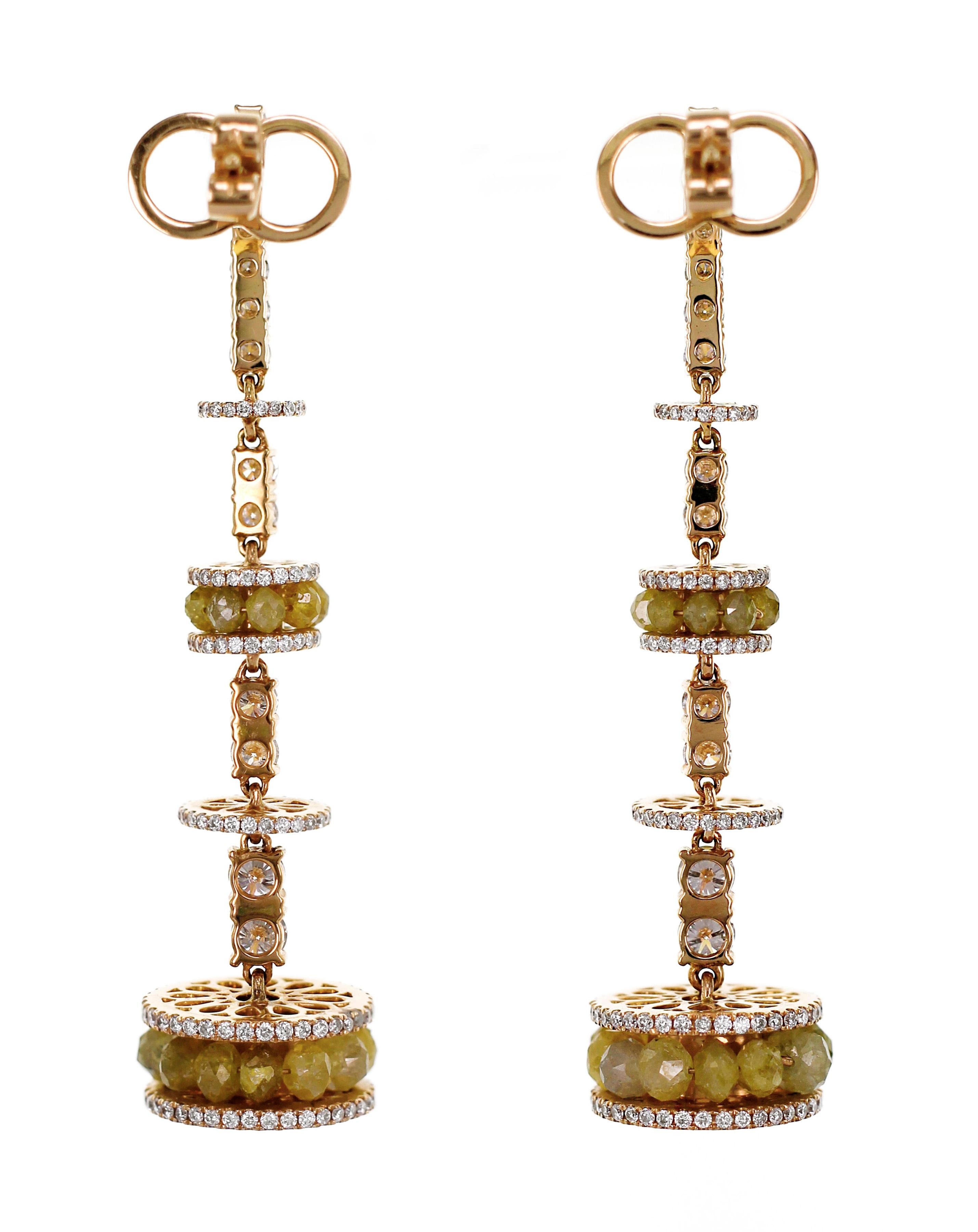 Round Cut Natural Yellow Diamond Beads and Diamond Chandelier Earring