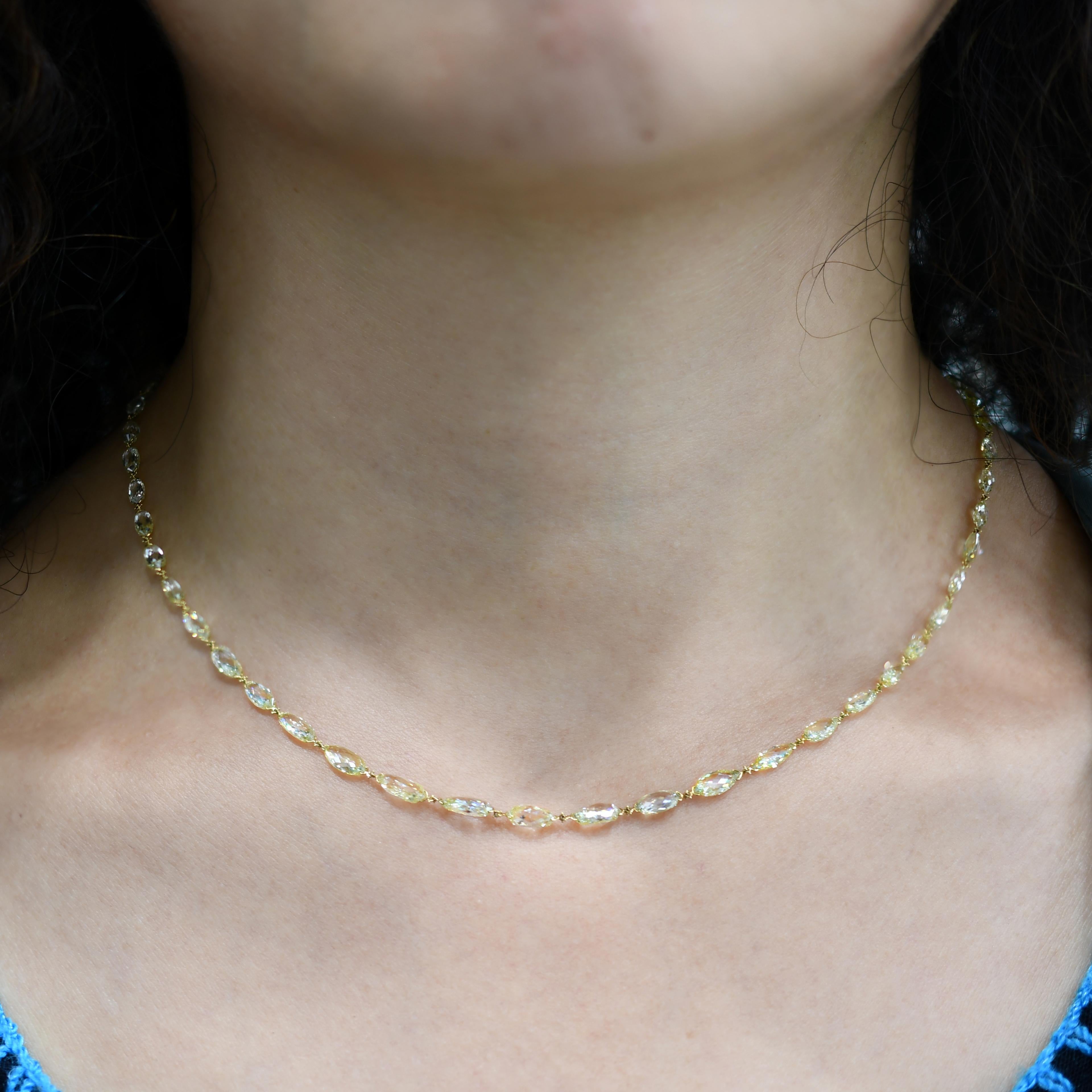 Modern Natural Yellow Diamond Briollette Chain Necklace in 18 Karat Gold