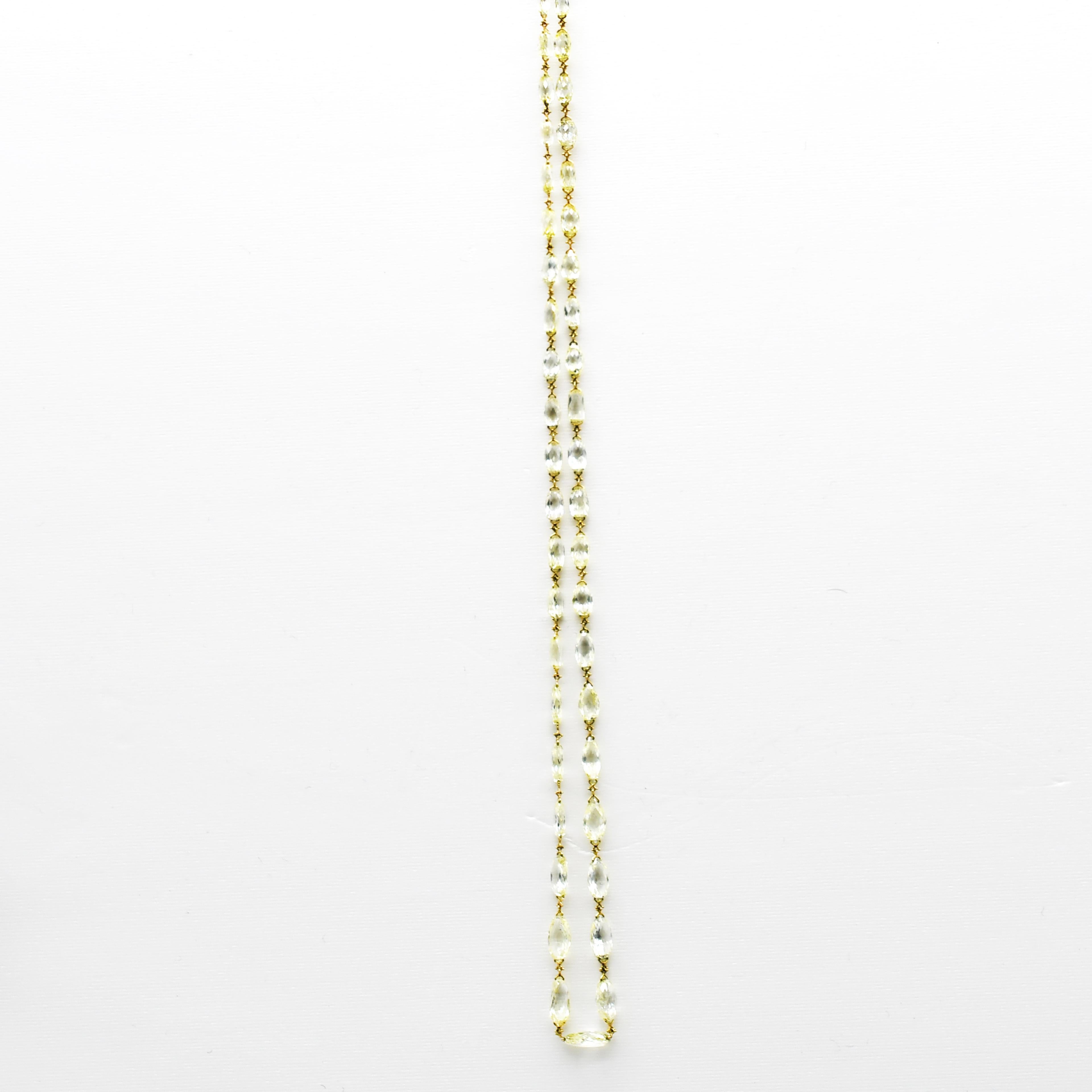 Natural Yellow Diamond Briollette Chain Necklace in 18 Karat Gold In New Condition In Hong Kong, HK
