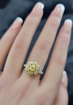Natural Yellow Diamond Cluster Ring in 18K gold