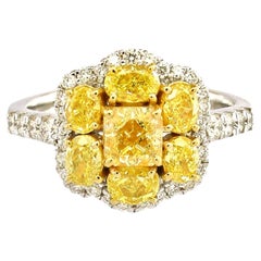 Natural Yellow Diamond Cluster Ring in 18K gold