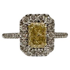 Bague de cocktail avec diamant jaune naturel, en or blanc 14 carats, 1,31 ct au total, qualité VS, taille 6,5