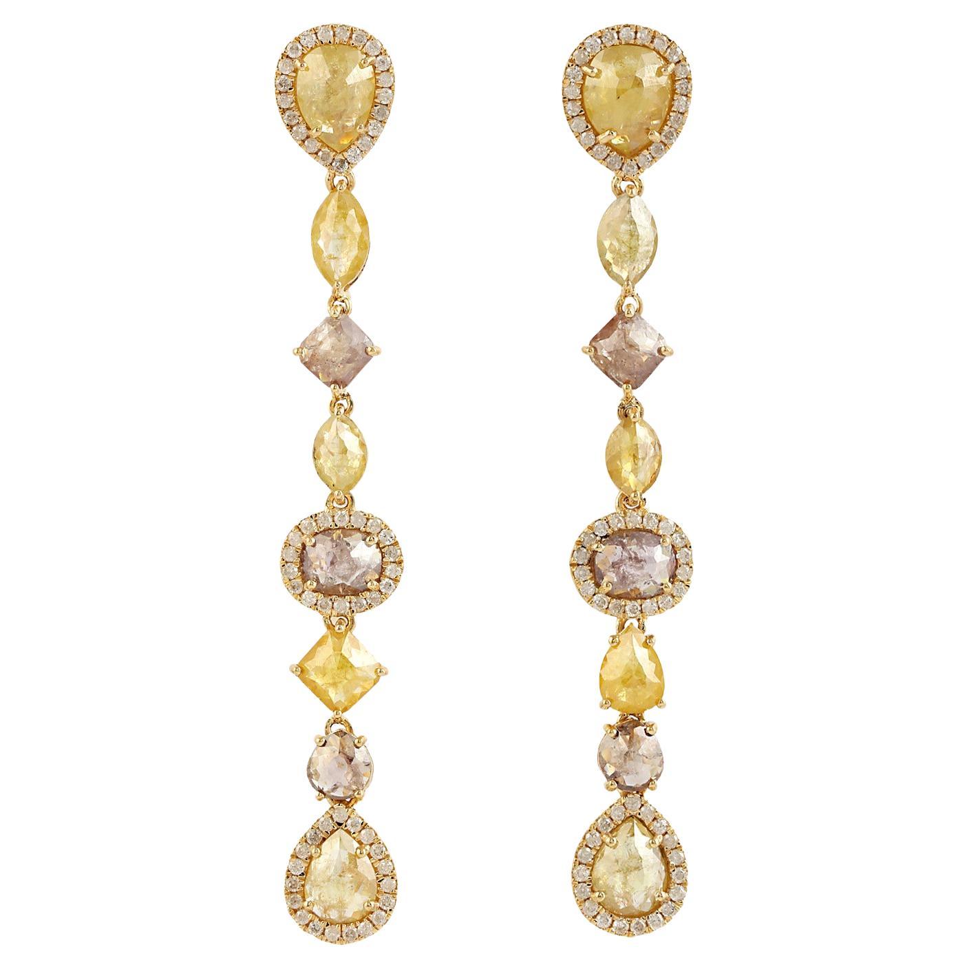 Natural Yellow Diamond Dangle Earrings 18K Yellow Gold For Sale