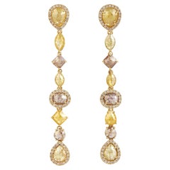 Pendants d'oreilles en or jaune 18 carats avec diamants jaunes naturels