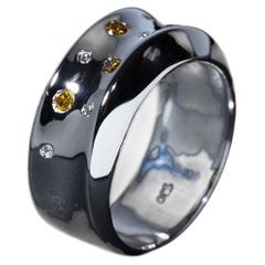 Natural Yellow Diamond Doughnut Wide Band Ring 18k White Gold Flush Gypsy Set