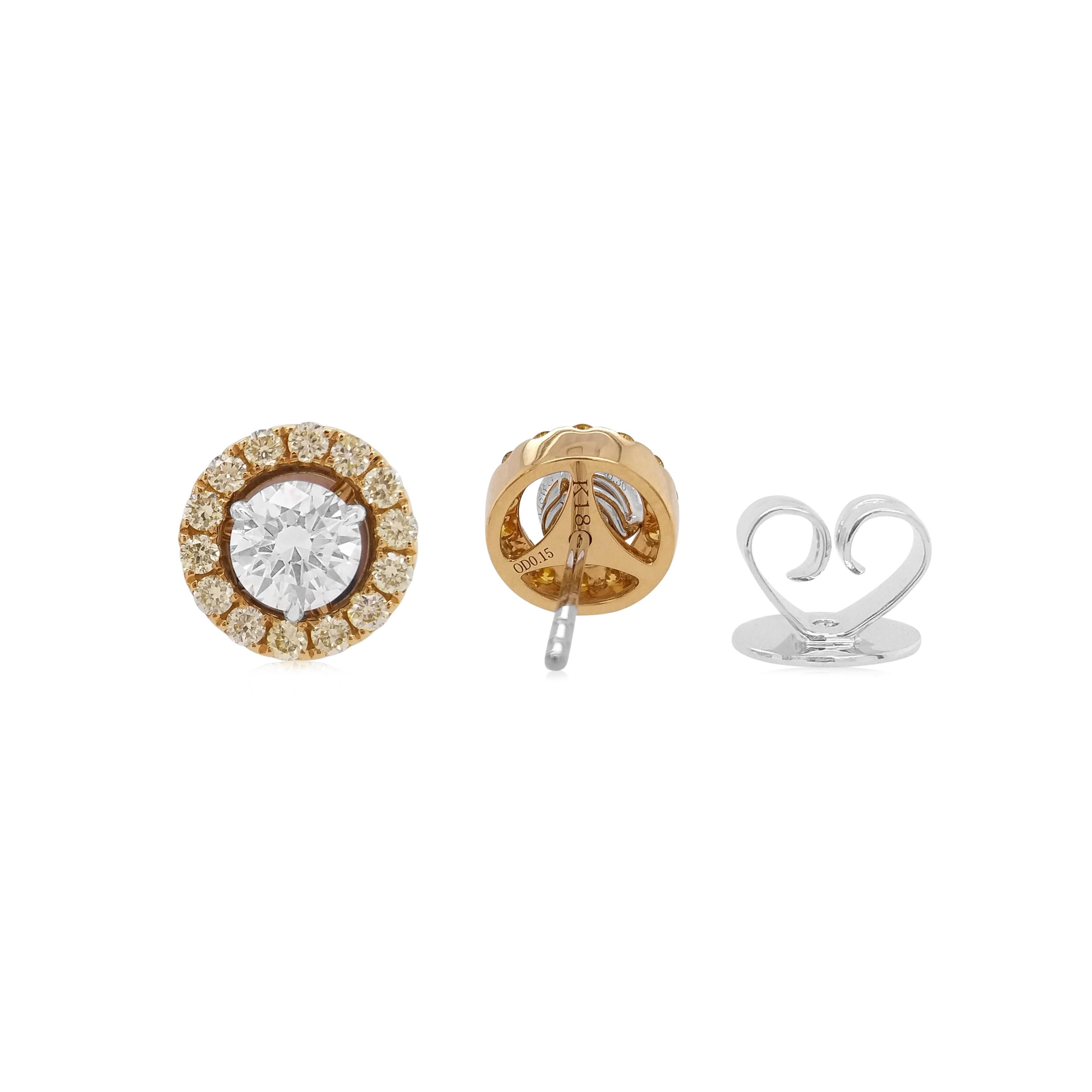 Contemporary Natural Yellow Diamond Earrings made in 18K Gold For Sale