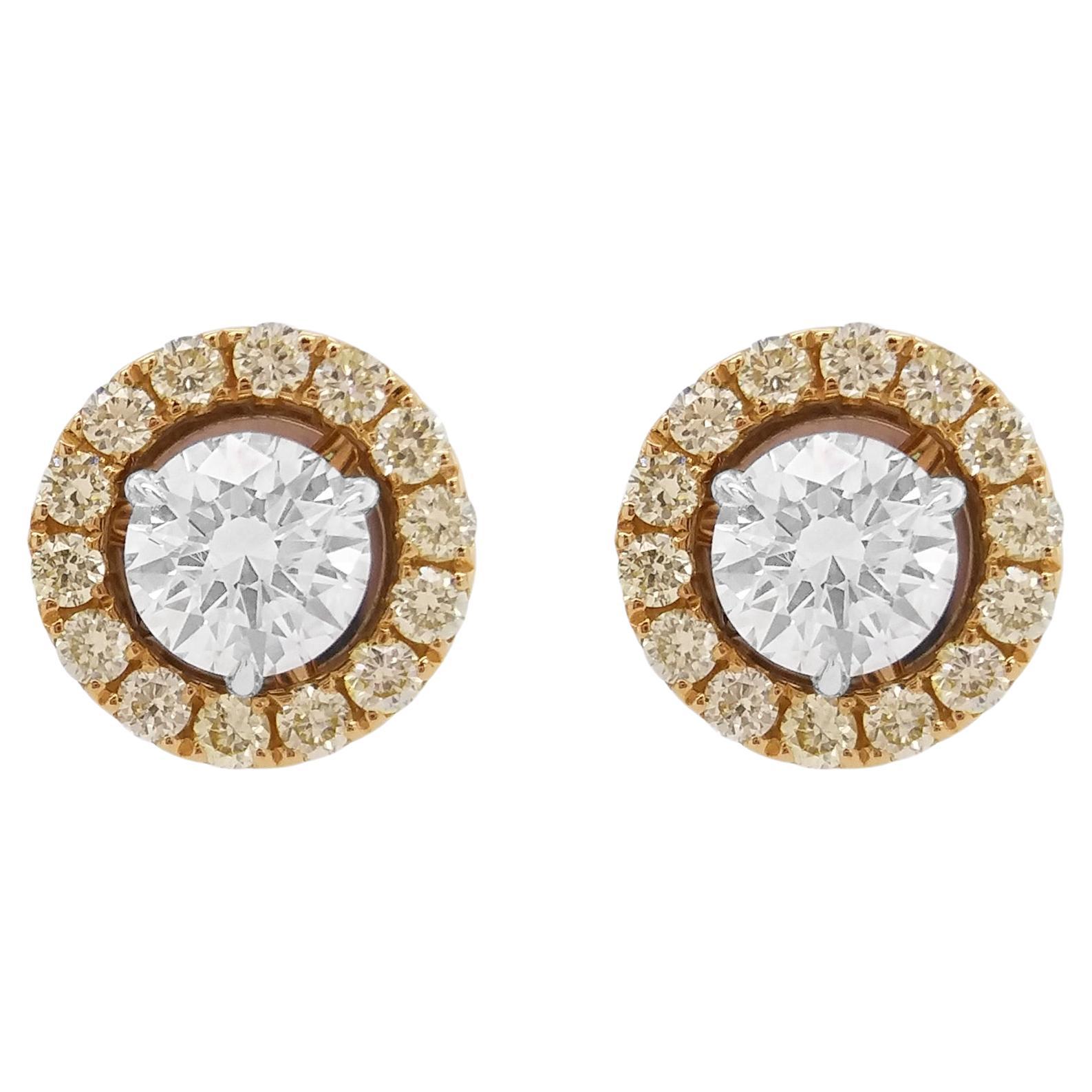 Pendientes de Diamante Amarillo Natural de Oro de 18 K