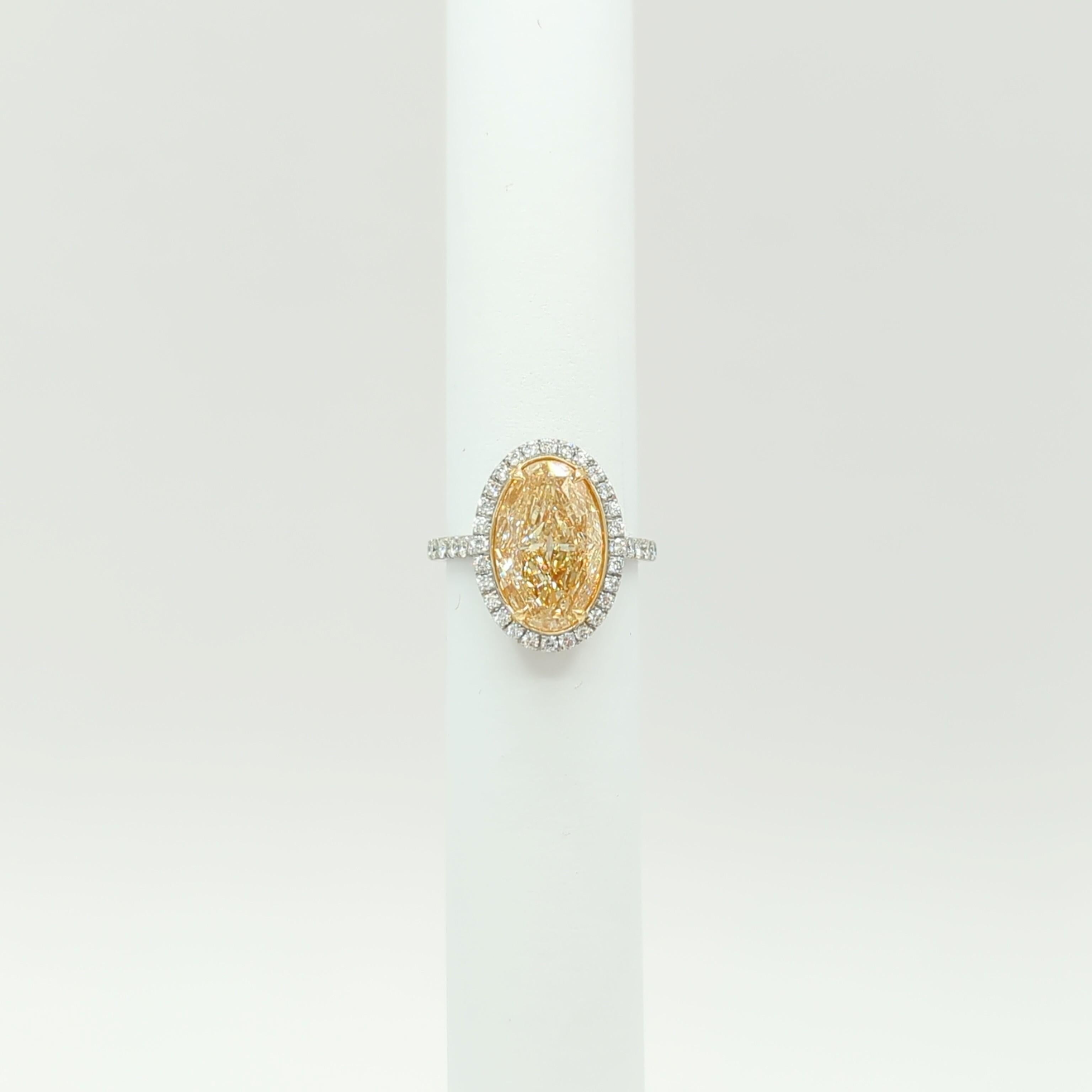 Natural Yellow Diamond Oval and White Diamond Ring in 18K 2 Tone Gold 1