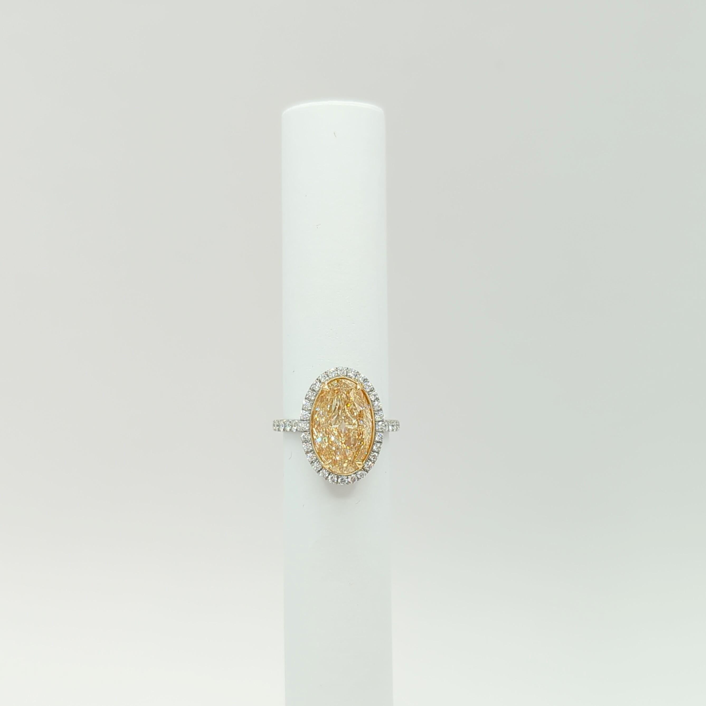 Natural Yellow Diamond Oval and White Diamond Ring in 18K 2 Tone Gold 2