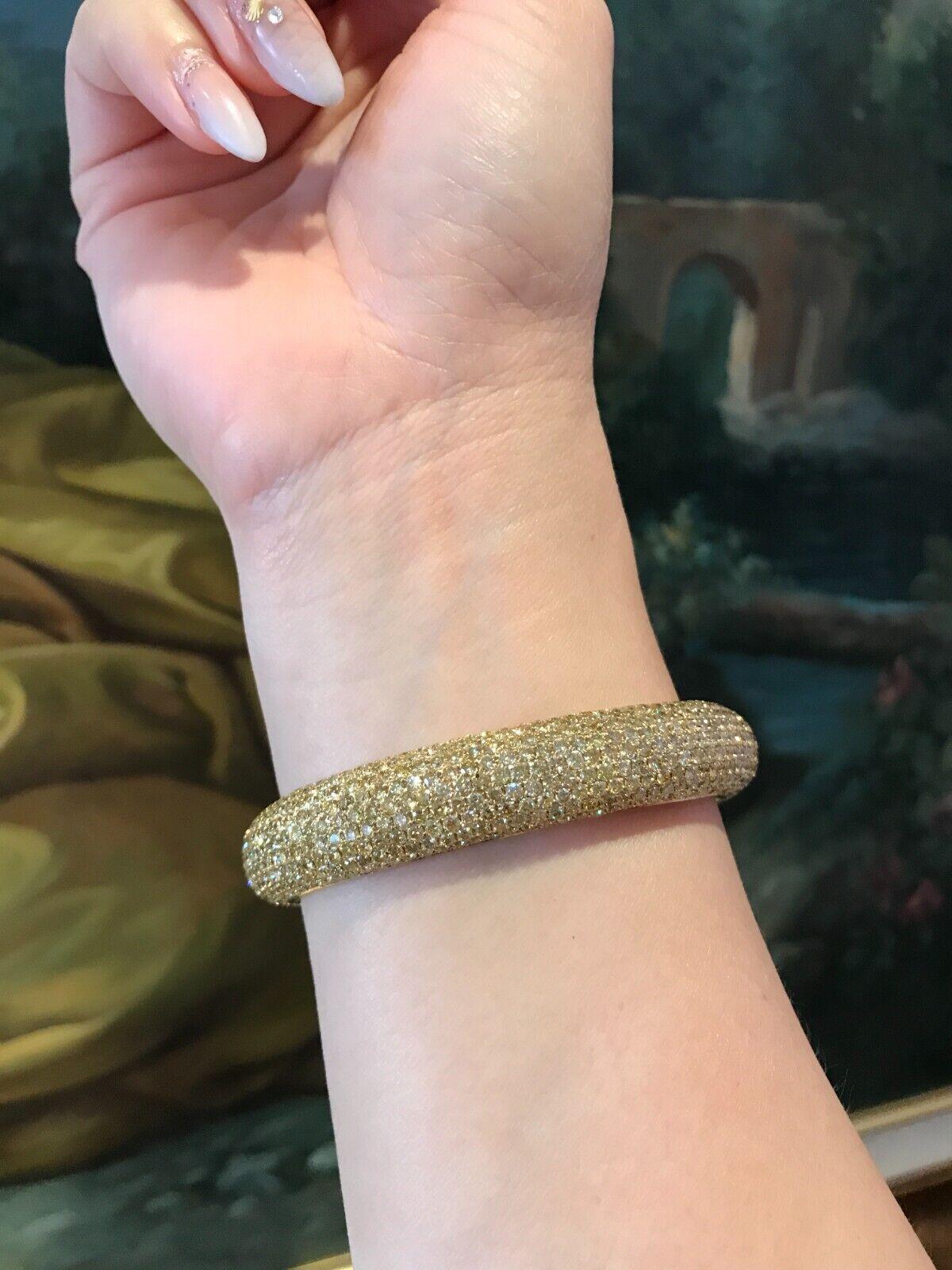 Natural Yellow Diamond Pave Eternity Bracelet 24.36 Carats in 18k Yellow Gold For Sale 1