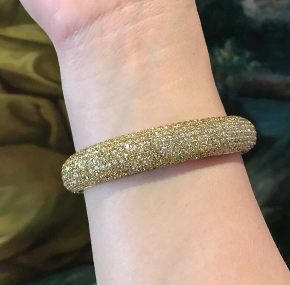 Natural Yellow Diamond Pave Eternity Bracelet 24.36 Carats in 18k Yellow Gold For Sale 3