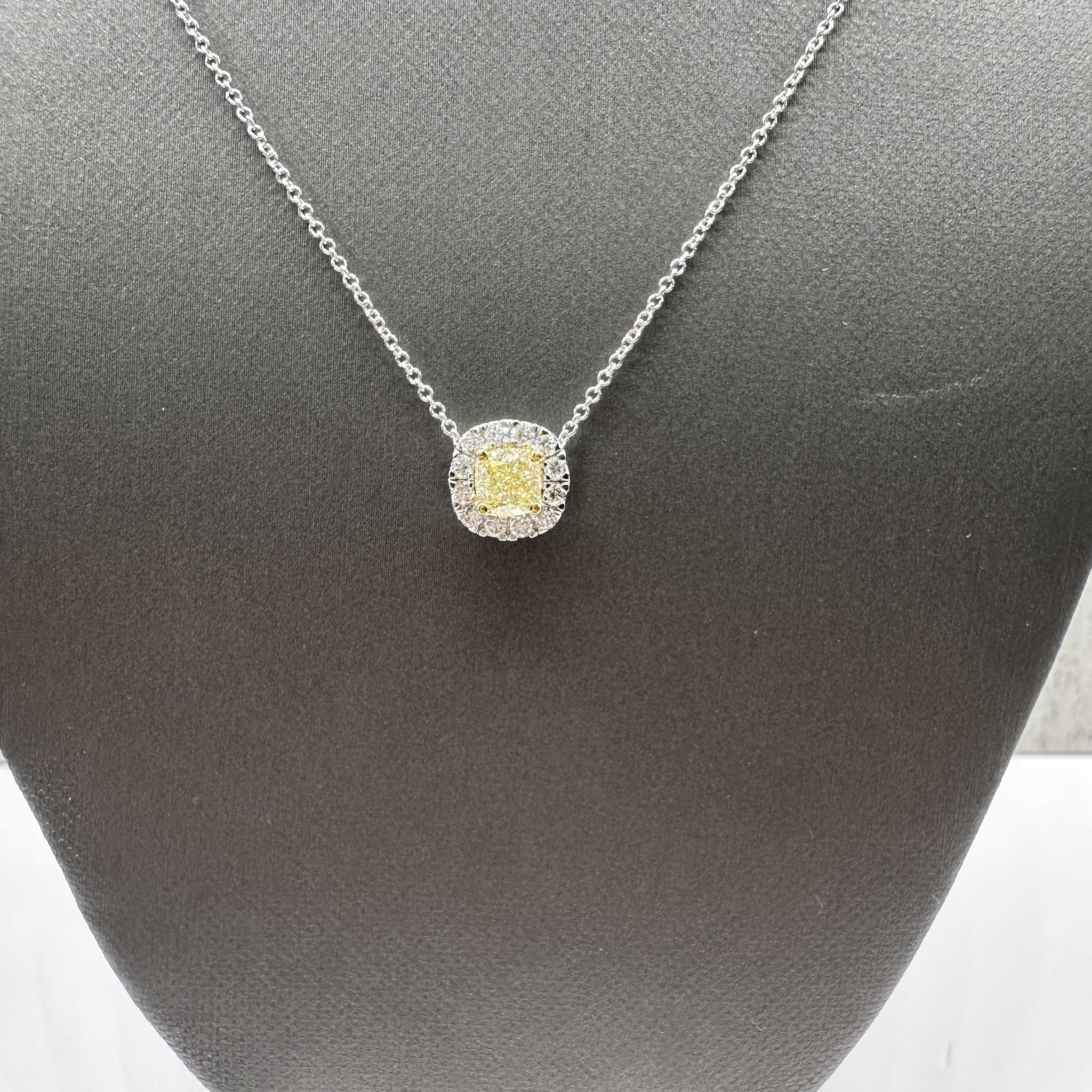 Taglio cuscino Collana con diamante giallo naturale in oro 14kt -0,67ctw, regolabile da 16 a 18