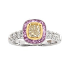 Yellow Diamond Pink Sapphire Ring 18k Vintage Art Deco (#7)