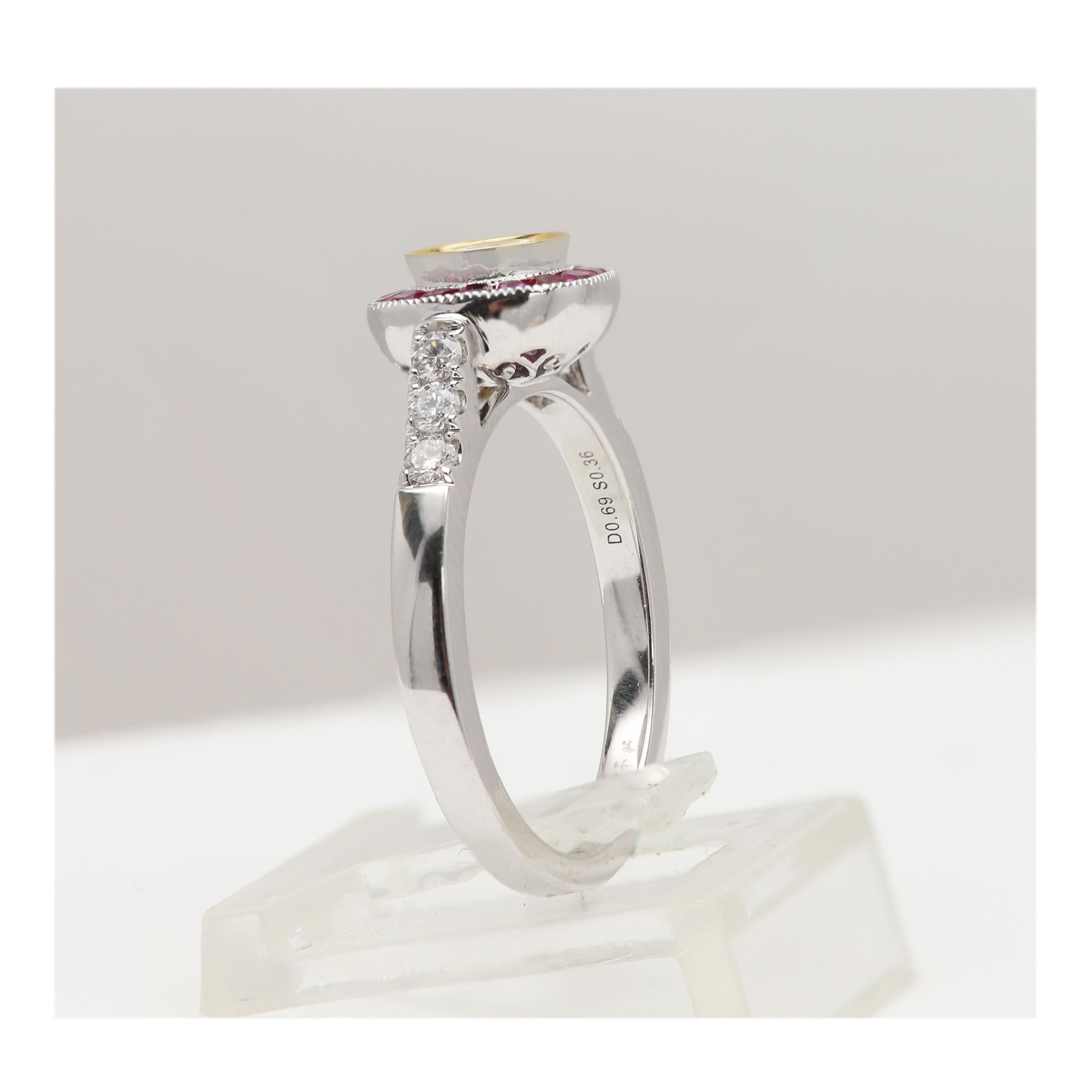 Nature Bague diamant jaune rouge or blanc Art Deco vintage 18 Karat Pour femmes en vente