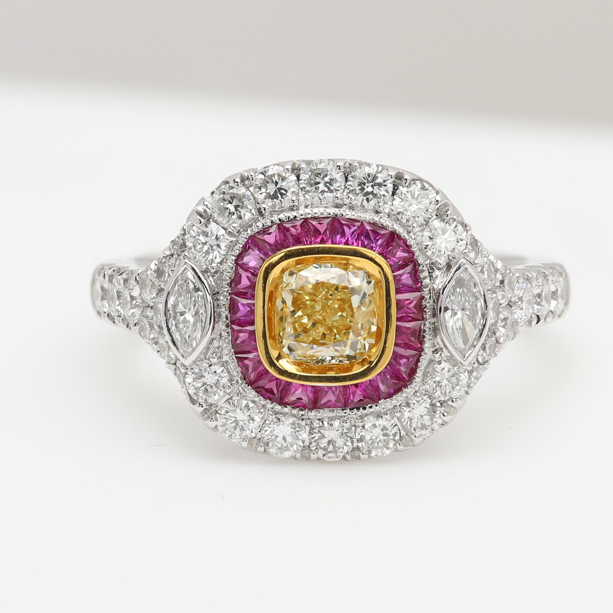 Nature Bague diamant jaune rouge or blanc Art Deco vintage 18 Karat Pour femmes en vente