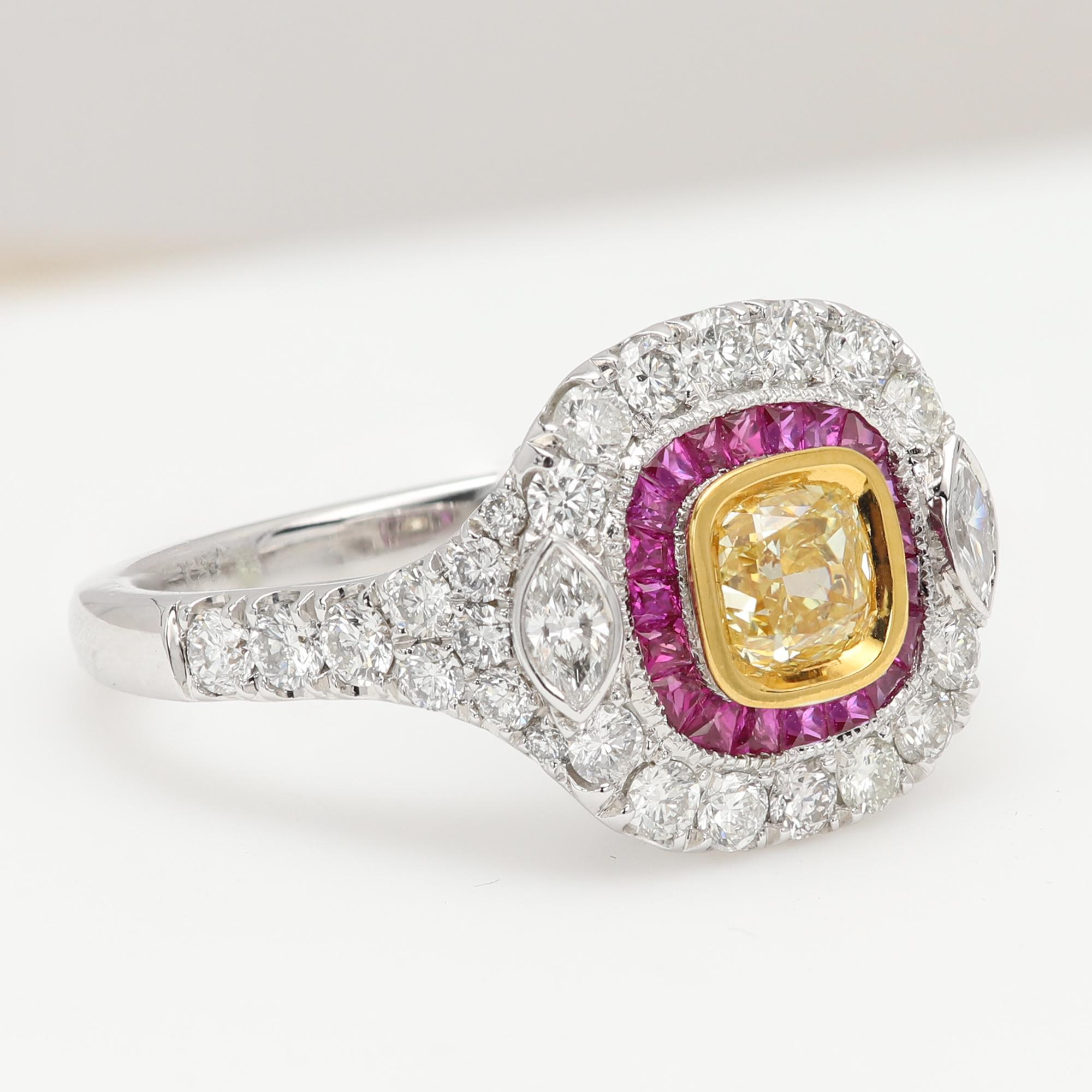 Nature Bague diamant jaune rouge or blanc Art Deco vintage 18 Karat en vente 3
