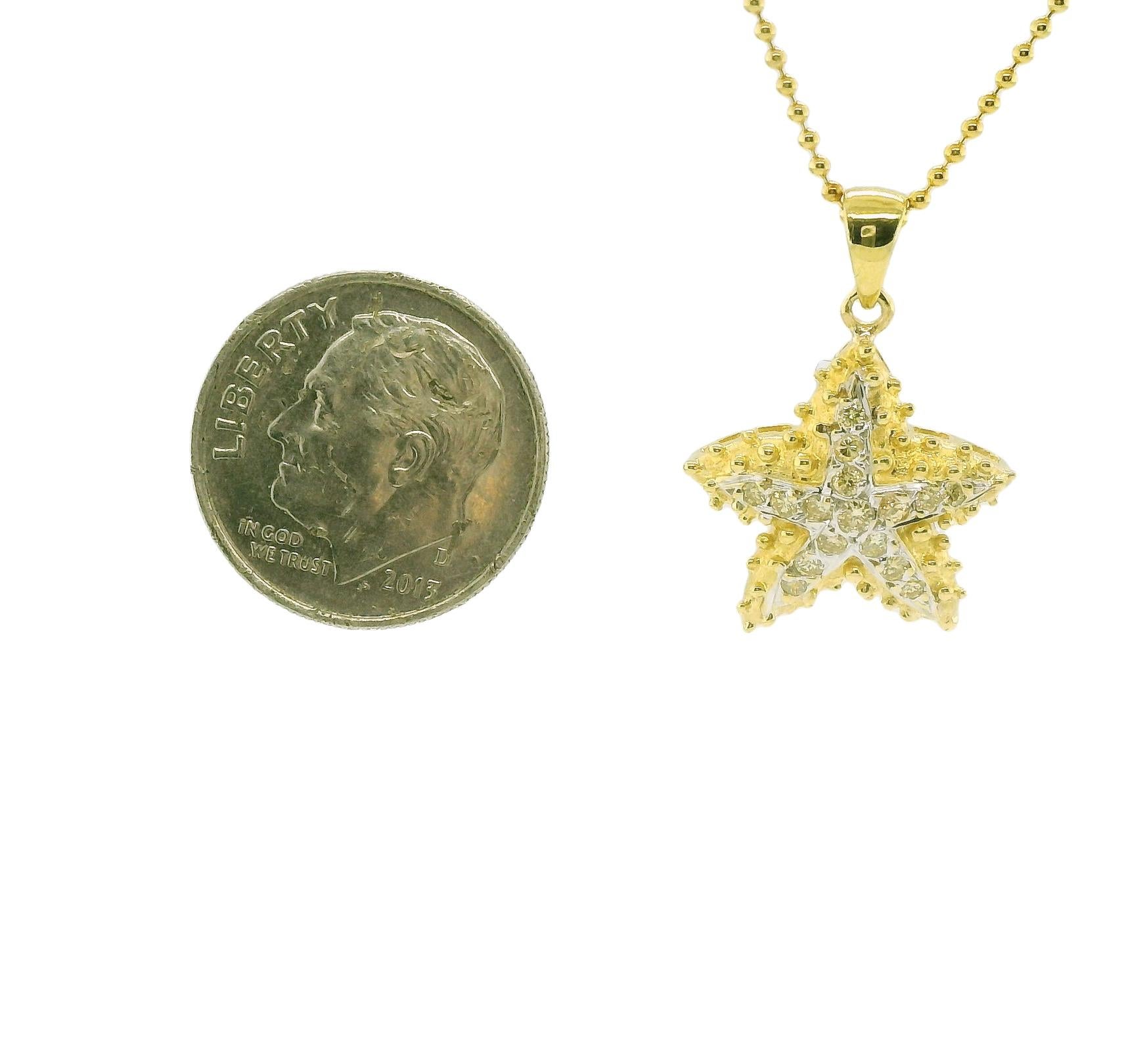 Natural Yellow Diamond Starfish Pendant Necklace in 18k Yellow Gold with Chain In New Condition For Sale In Los Angeles, CA