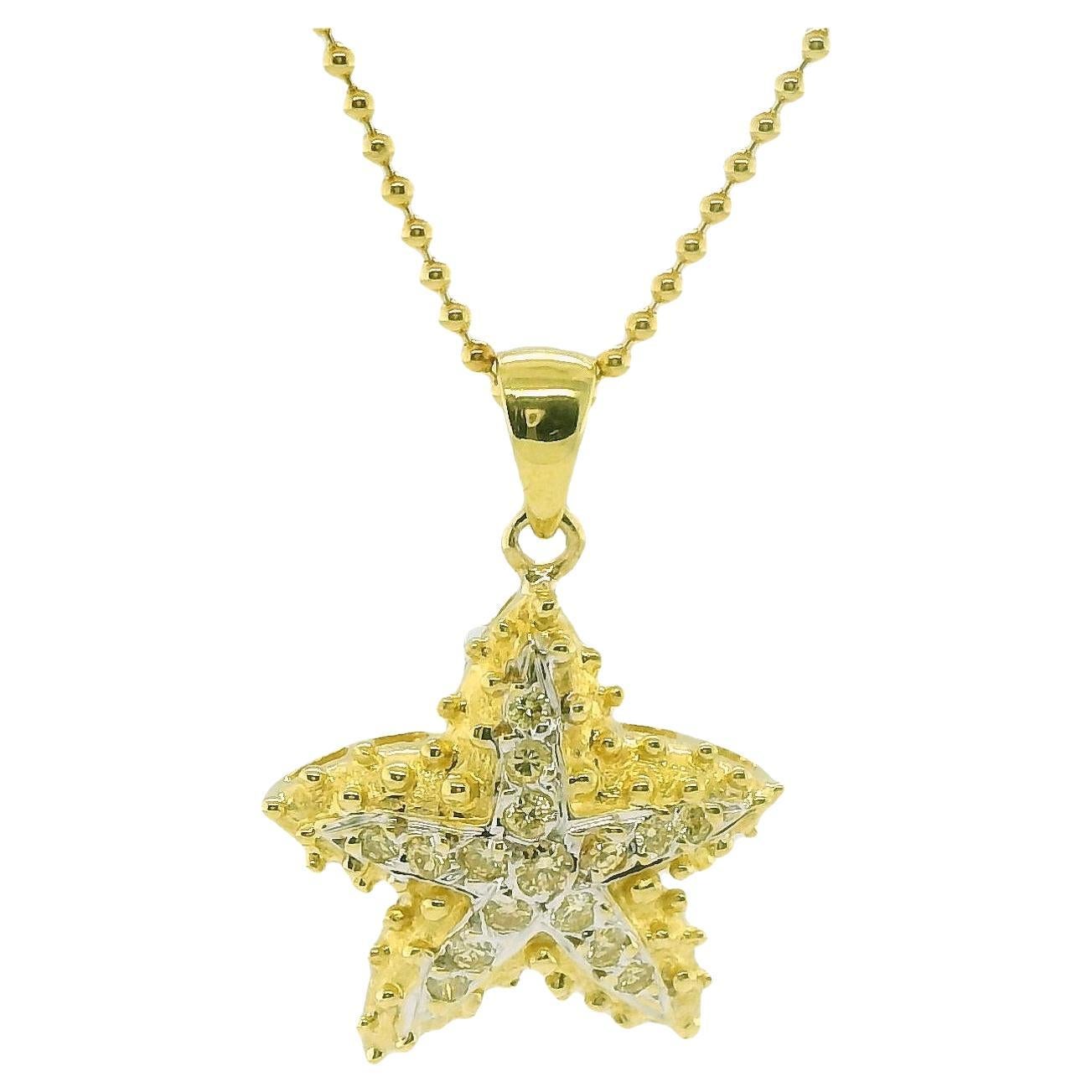 Natural Yellow Diamond Starfish Pendant Necklace in 18k Yellow Gold with Chain For Sale