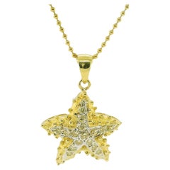 Collana con ciondolo a forma di stella di diamante giallo naturale in oro giallo 18 carati con catena